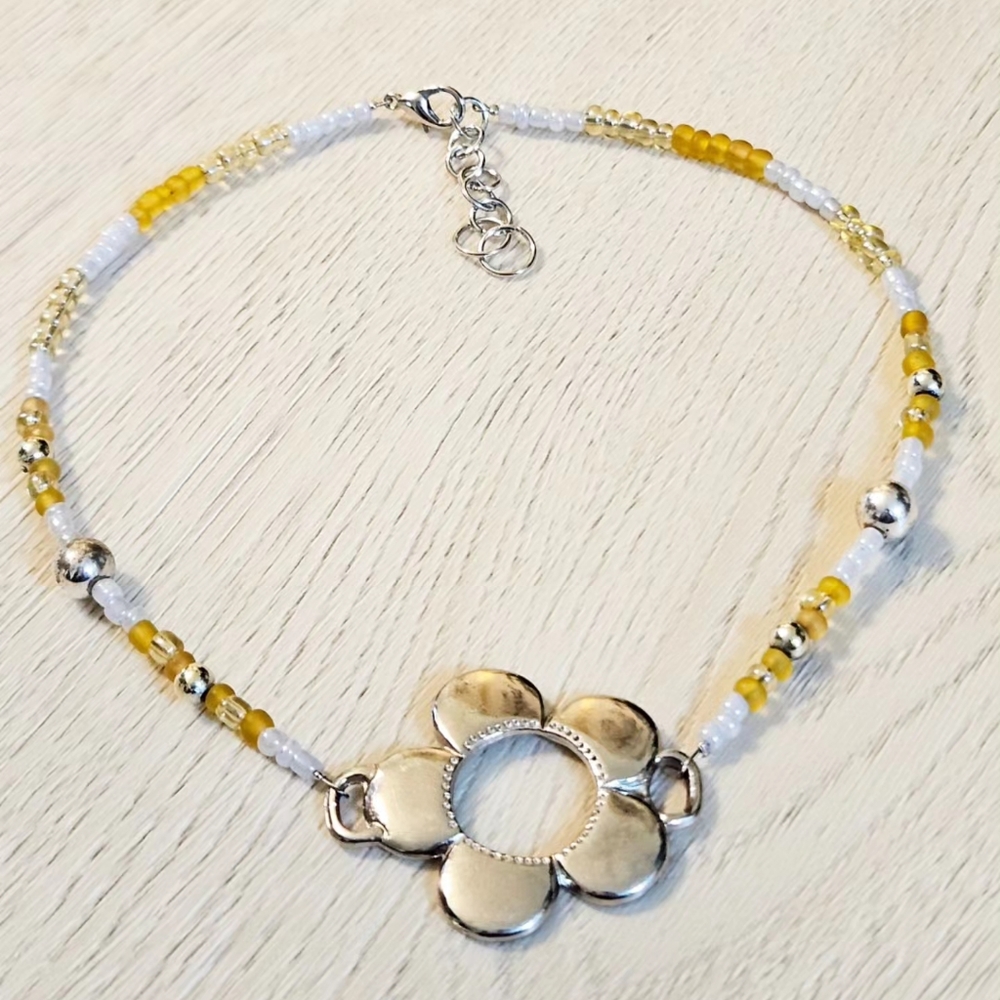 Upcycled Beaded Flower Power Choker Necklace